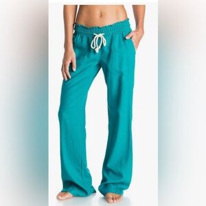 Roxy Women's Oceanside Linen Drawstring Pants - Large - blue